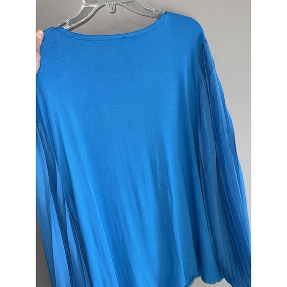 Talbots Pleated Puff Sleeve Knit Top Crew Neck Blue Soft Classic Balloon Size XL - Picture 9 of 15